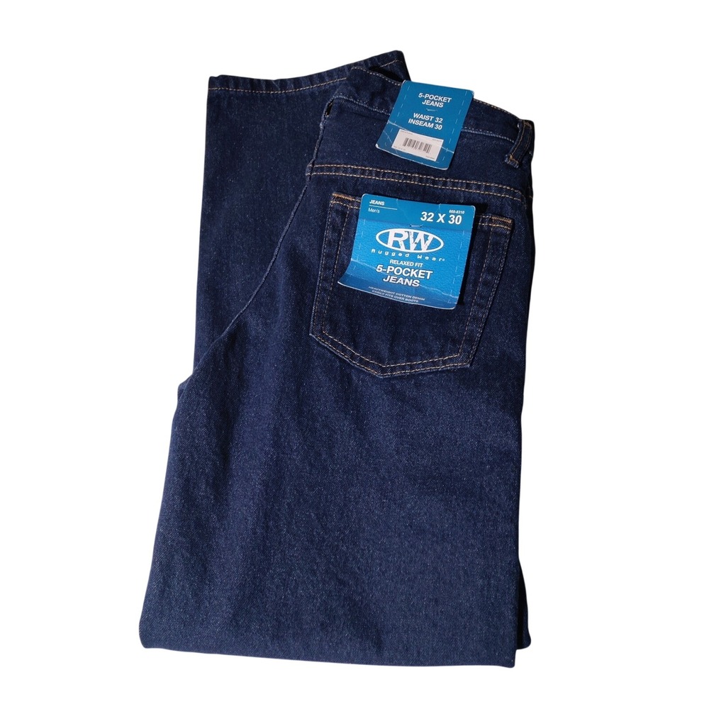 Rugged Wear Relaxed Fit Jeans Dark Wash Cotton Denim 32x30 (32x31 Actual) NWT